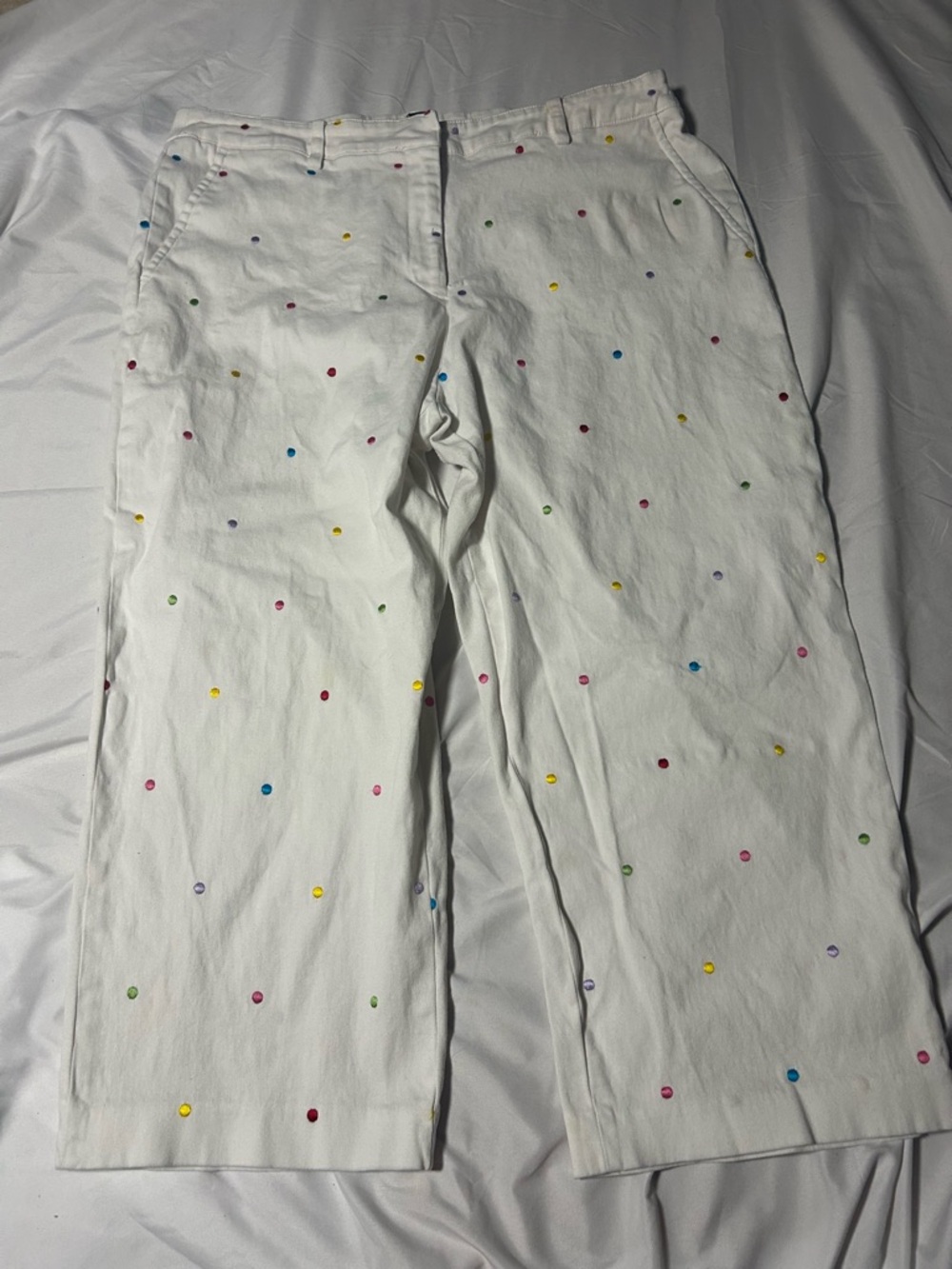 Briggs New York Womens Capri Pants White Embroidered Polka Dots Size 16 - Picture 7 of 13